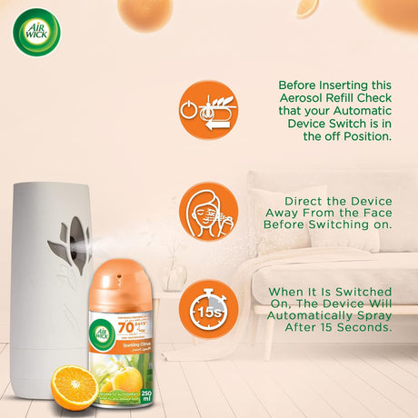 Air Wick Freshmatic Autospray Refill, Sparkling Citrus Scent 250 ml x2 - Al Kabayel Discount CentreAir Wick Freshmatic Autospray Refill, Sparkling Citrus Scent 250 ml x2Air FreshenersAIR WICKAl Kabayel Discount Centre