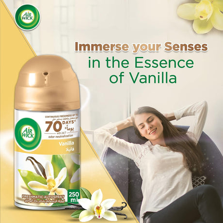 Air Wick Freshmatic Autospray Refill, Vanilla Fragrance, 250 ml (Pack of 2) - Al Kabayel Discount CentreAir Wick Freshmatic Autospray Refill, Vanilla Fragrance, 250 ml (Pack of 2)Air FreshenersAIR WICKAl Kabayel Discount Centre
