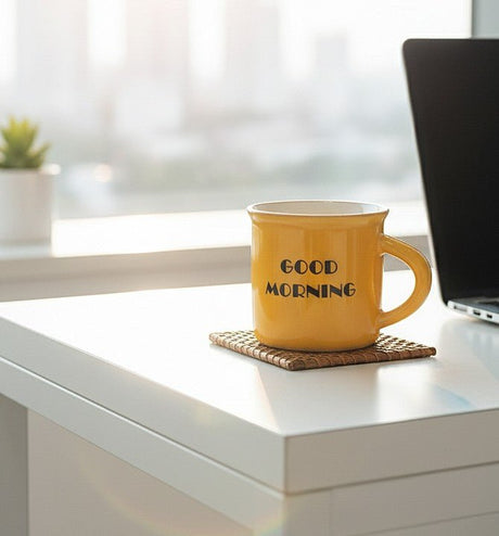 AKDC 100ml Yellow Ceramic Mug with “Good Morning” Text – Bright Mini Mug for Coffee & Hot Beverages - Al Kabayel Discount CentreAKDC 100ml Yellow Ceramic Mug with “Good Morning” Text – Bright Mini Mug for Coffee & Hot BeveragesMugsAKDCAl Kabayel Discount Centre