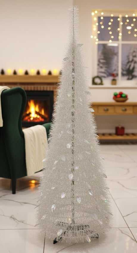 AKDC 150cm Silver White Tinsel Christmas Tree | Elegant Frosted Metallic Holiday Tree - Al Kabayel Discount CentreAKDC 150cm Silver White Tinsel Christmas Tree | Elegant Frosted Metallic Holiday TreeHome Décor AccentsAKDCAl Kabayel Discount Centre
