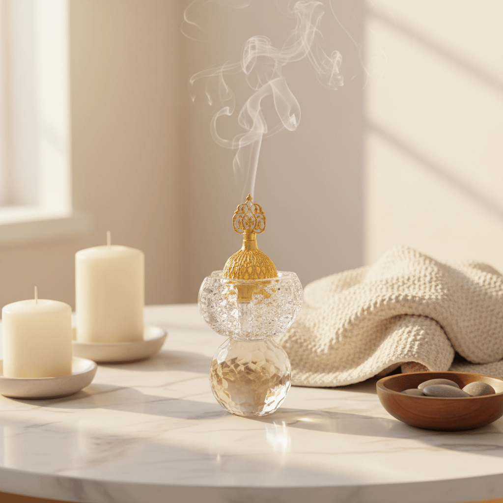 AKDC 15cm Crystal Incense Burner with Elegant Golden Lid for Aromatherapy, Meditation, Relaxation, and Luxury Home Decoration - Al Kabayel Discount CentreAKDC 15cm Crystal Incense Burner with Elegant Golden Lid for Aromatherapy, Meditation, Relaxation, and Luxury Home DecorationIncense BurnerAKDCAl Kabayel Discount Centre