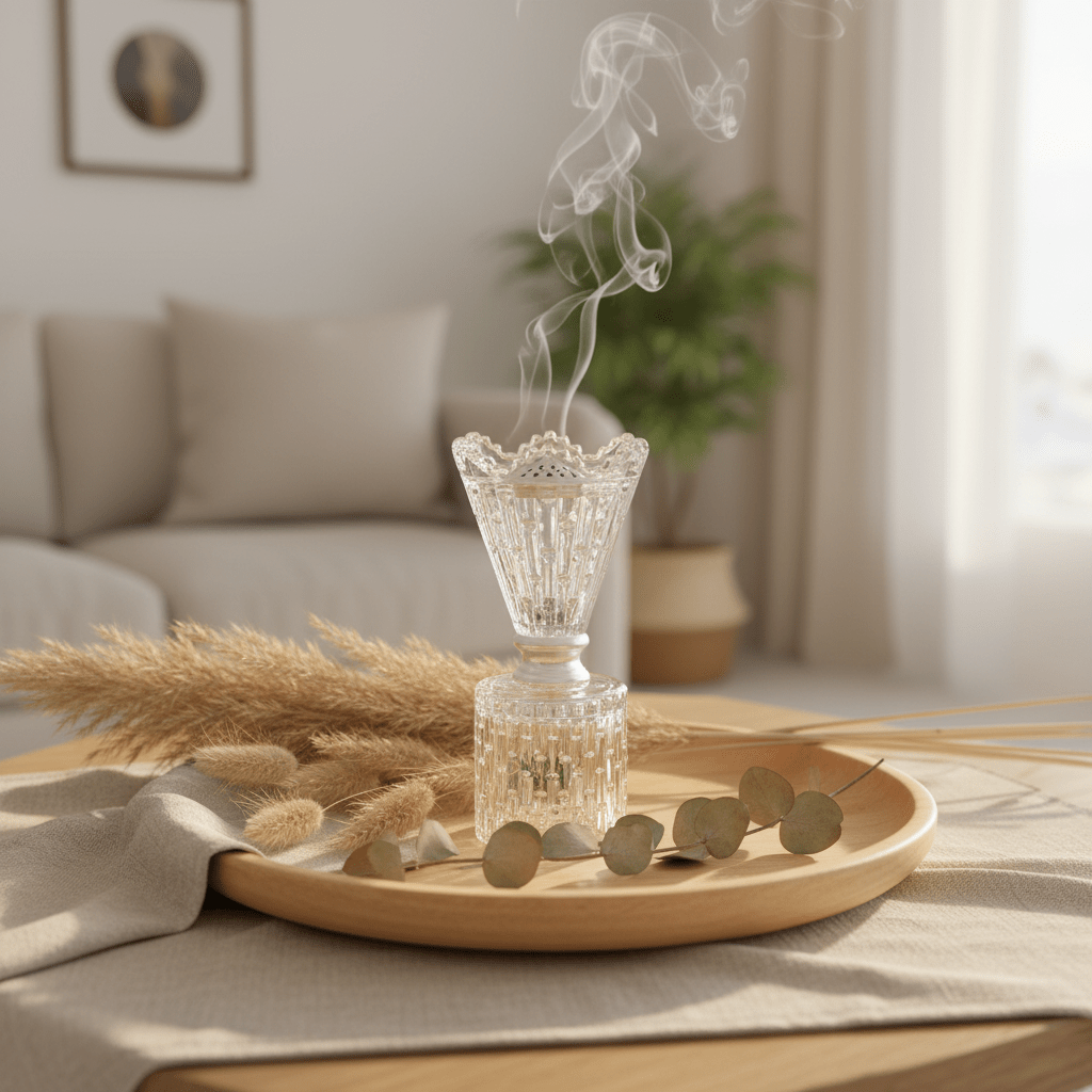 AKDC 18cm Premium Glass Incense Burner with Stylish Silver Shade for Relaxation, Meditation, and Home Decoration - Al Kabayel Discount CentreAKDC 18cm Premium Glass Incense Burner with Stylish Silver Shade for Relaxation, Meditation, and Home DecorationIncense BurnerAKDCAl Kabayel Discount Centre