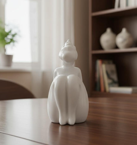 AKDC 19cm Ceramic Sitting Female Figurine in White | Elegant Artistic Sculpture for Living Room or Study - Al Kabayel Discount CentreAKDC 19cm Ceramic Sitting Female Figurine in White | Elegant Artistic Sculpture for Living Room or StudyHome Décor AccentsAKDCAl Kabayel Discount Centre