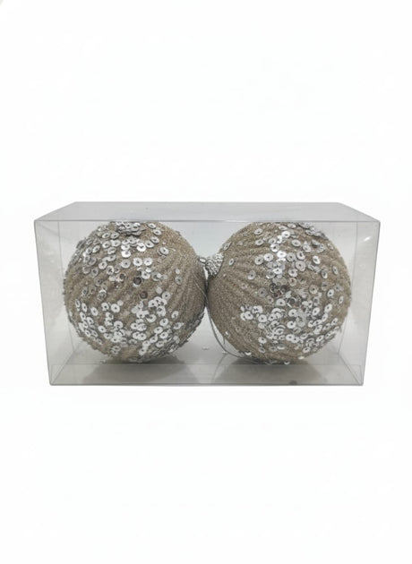 AKDC 2 - Piece 10 cm Gold Christmas Hanging Ball Décor – Silver Sequin Glitter Design for Tree Decoration - Al Kabayel Discount CentreAKDC 2 - Piece 10 cm Gold Christmas Hanging Ball Décor – Silver Sequin Glitter Design for Tree DecorationHome Décor AccentsAKDCAl Kabayel Discount Centre