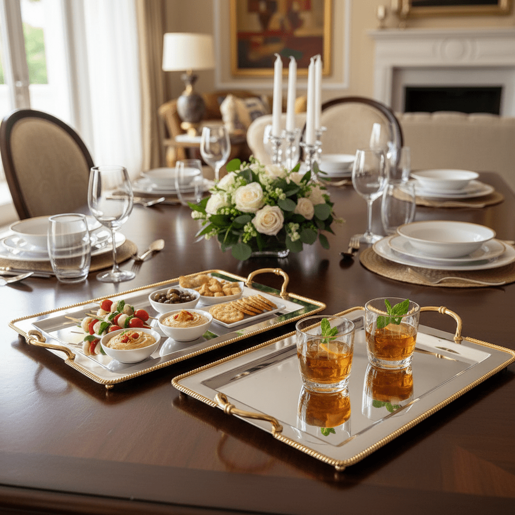 AKDC 2 - Piece Rectangular Stainless Steel Serving Tray Set with Golden Border and Handles, Premium Multipurpose Food & Drink Serving Trays – 44 × 34 cm & 36 × 26 cm - Al Kabayel Discount CentreAKDC 2 - Piece Rectangular Stainless Steel Serving Tray Set with Golden Border and Handles, Premium Multipurpose Food & Drink Serving Trays – 44 × 34 cm & 36 × 26 cmServing TraysAKDCAl Kabayel Discount Centre