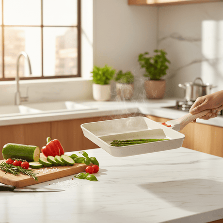 AKDC 2 - Section Non - Stick Divided Frying Pan with Wooden Handle – Beige, 25 × 16 cm - Al Kabayel Discount CentreAKDC 2 - Section Non - Stick Divided Frying Pan with Wooden Handle – Beige, 25 × 16 cmFrying Pan & Grill PanAKDCAl Kabayel Discount Centre