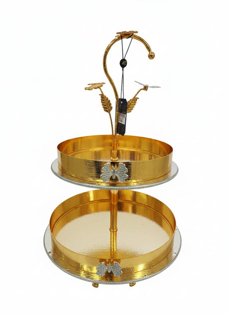 AKDC 2 - Tier Gold Oval Serving Tray with Leaf Pattern – Elegant Dessert and Snack Stand for Home, Wedding, or Buffet Decoration 45x34 cm - Al Kabayel Discount CentreAKDC 2 - Tier Gold Oval Serving Tray with Leaf Pattern – Elegant Dessert and Snack Stand for Home, Wedding, or Buffet Decoration 45x34 cmServeware SetsAKDCAl Kabayel Discount Centre