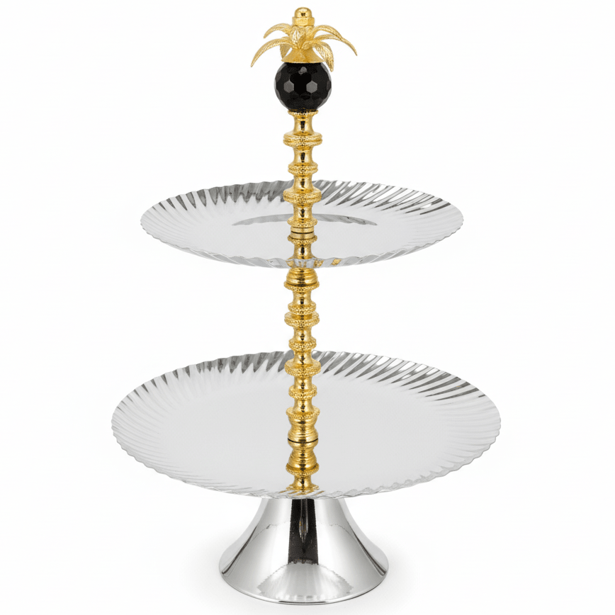 AKDC 2 - Tier Round Silver Metal Dessert Stand 40 cm Multi - Layer Serving Tray for Parties & Gatherings - Al Kabayel Discount CentreAKDC 2 - Tier Round Silver Metal Dessert Stand 40 cm Multi - Layer Serving Tray for Parties & GatheringsServing TraysAKDCAl Kabayel Discount Centre