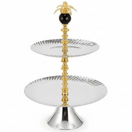 AKDC 2 - Tier Round Silver Metal Dessert Stand 40 cm Multi - Layer Serving Tray for Parties & Gatherings - Al Kabayel Discount CentreAKDC 2 - Tier Round Silver Metal Dessert Stand 40 cm Multi - Layer Serving Tray for Parties & GatheringsServing TraysAKDCAl Kabayel Discount Centre