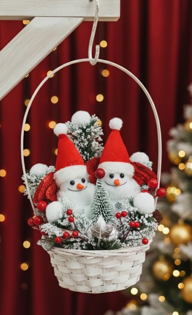 AKDC 20cm Snowman Sitting in Basket – Cute Christmas Hanging Décor Ornament for Tree, Wall & Holiday Decoration - Al Kabayel Discount CentreAKDC 20cm Snowman Sitting in Basket – Cute Christmas Hanging Décor Ornament for Tree, Wall & Holiday DecorationHome Décor AccentsAKDCAl Kabayel Discount Centre