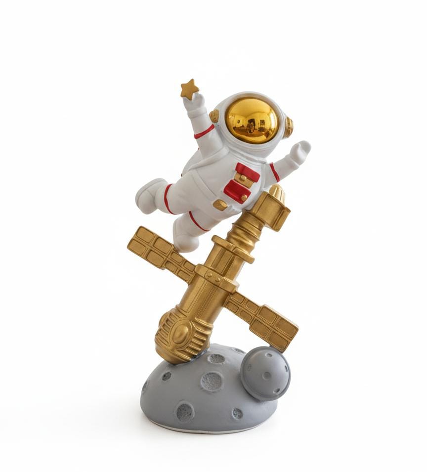 AKDC 22cm Ceramic Astronaut Balancing on Satellite Décor in White with Gold | Futuristic Artistic Home Accent - Al Kabayel Discount CentreAKDC 22cm Ceramic Astronaut Balancing on Satellite Décor in White with Gold | Futuristic Artistic Home AccentHome Décor AccentsAKDCAl Kabayel Discount Centre