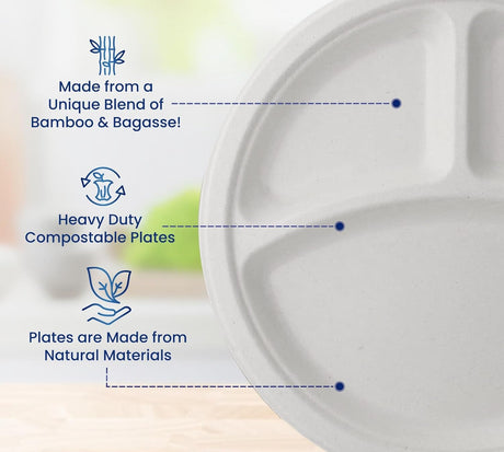 AKDC 3 - Compartment Sugarcane Pulp Paper Plates 10 Inch – 25 Piece Pack - Al Kabayel Discount CentreAKDC 3 - Compartment Sugarcane Pulp Paper Plates 10 Inch – 25 Piece PackDisposablesAKDCAl Kabayel Discount Centre