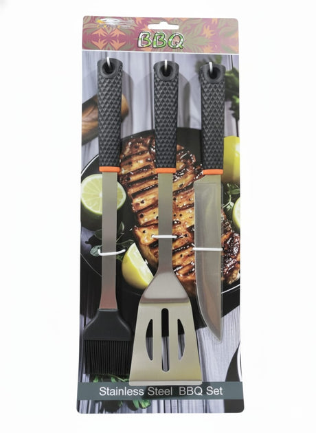 AKDC 3 pcs BBQ Tool Set – Stainless Steel Brush, Spatula & Knife Kit for Outdoor Barbecue & Grilling Lovers - Al Kabayel Discount CentreAKDC 3 pcs BBQ Tool Set – Stainless Steel Brush, Spatula & Knife Kit for Outdoor Barbecue & Grilling LoversCamping UtilitiesAKDCAl Kabayel Discount Centre