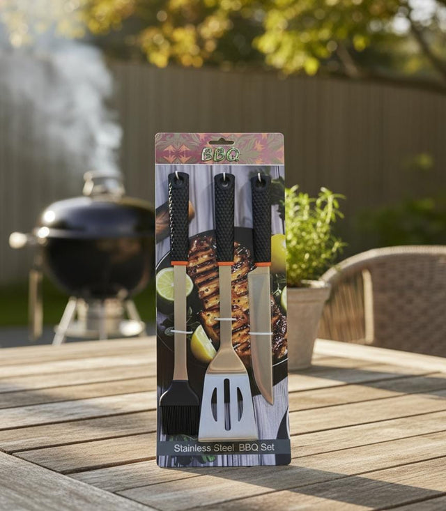 AKDC 3 pcs BBQ Tool Set – Stainless Steel Brush, Spatula & Knife Kit for Outdoor Barbecue & Grilling Lovers - Al Kabayel Discount CentreAKDC 3 pcs BBQ Tool Set – Stainless Steel Brush, Spatula & Knife Kit for Outdoor Barbecue & Grilling LoversCamping UtilitiesAKDCAl Kabayel Discount Centre