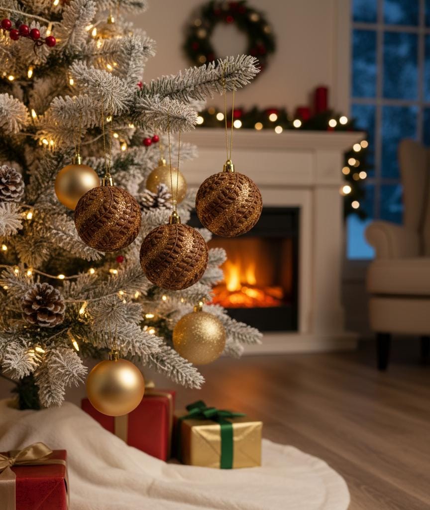 AKDC 3 - Piece Brown Christmas Hanging Ball Décor Set – Elegant Leaf Pattern Ornaments for Tree Decoration - Al Kabayel Discount CentreAKDC 3 - Piece Brown Christmas Hanging Ball Décor Set – Elegant Leaf Pattern Ornaments for Tree DecorationHome Décor AccentsAKDCAl Kabayel Discount Centre