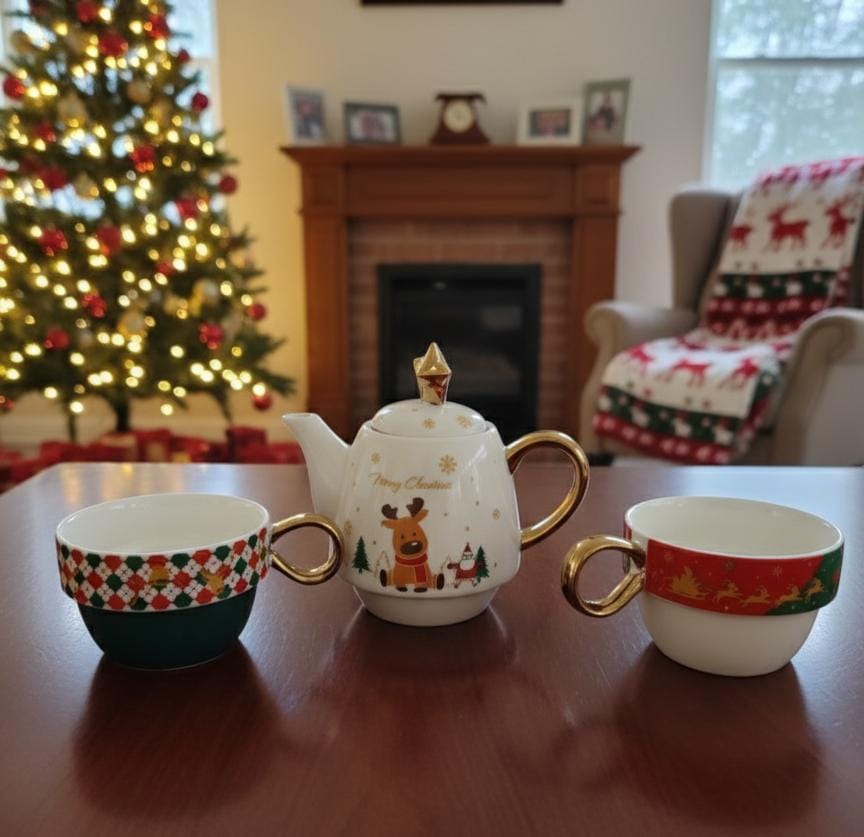 AKDC 3 - Piece Christmas Ceramic Tea Pot & Mug Gift Set – Elegant Festive Design, Perfect for Holiday Tea Parties & Gifting - Al Kabayel Discount CentreAKDC 3 - Piece Christmas Ceramic Tea Pot & Mug Gift Set – Elegant Festive Design, Perfect for Holiday Tea Parties & GiftingHome Décor AccentsAKDCAl Kabayel Discount Centre