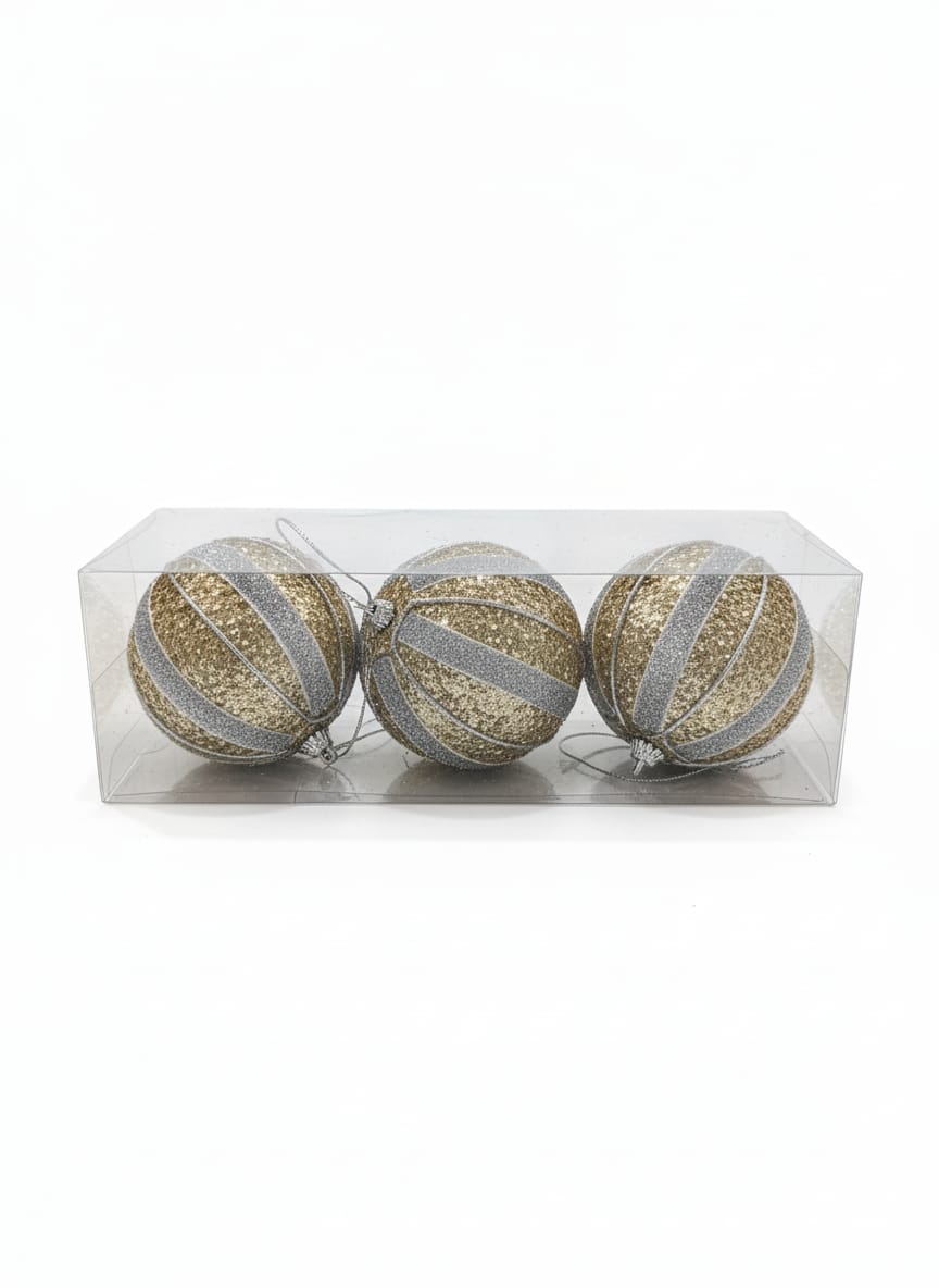 AKDC 3 - Piece Gold Christmas Hanging Ball Décor Set – Silver Glitter Finish Ornaments for Holiday Trees - Al Kabayel Discount CentreAKDC 3 - Piece Gold Christmas Hanging Ball Décor Set – Silver Glitter Finish Ornaments for Holiday TreesHome Décor AccentsAKDCAl Kabayel Discount Centre