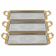 AKDC 3 - Piece Rectangular Silver Stainless Steel Serving Tray Set with Stylish Golden Handles, Multipurpose Food Tea & Drink Serving Platters for Home Kitchen & Dining – 35 x 22 cm, 42 x 26 cm, 48 x 30 cm - Al Kabayel Discount CentreAKDC 3 - Piece Rectangular Silver Stainless Steel Serving Tray Set with Stylish Golden Handles, Multipurpose Food Tea & Drink Serving Platters for Home Kitchen & Dining – 35 x 22 cm, 42 x 26 cm, 48 x 30 cmServing TraysAKDCAl Kabayel Discount Centre