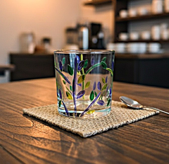 AKDC 300ml Violet Glass Tumbler with Green Leaf Design – Modern Colored Drinking Cup for Daily Beverages - Al Kabayel Discount CentreAKDC 300ml Violet Glass Tumbler with Green Leaf Design – Modern Colored Drinking Cup for Daily BeveragesDrinkware SetsAKDCAl Kabayel Discount Centre