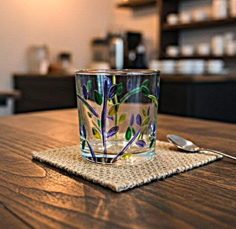 AKDC 300ml Violet Glass Tumbler with Green Leaf Design – Modern Colored Drinking Cup for Daily Beverages - Al Kabayel Discount CentreAKDC 300ml Violet Glass Tumbler with Green Leaf Design – Modern Colored Drinking Cup for Daily BeveragesDrinkware SetsAKDCAl Kabayel Discount Centre