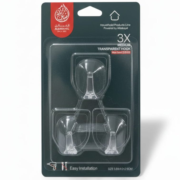 AKDC 3PCS Medium Transparent Removable Adhesive Hooks 3.8×4.6×2.5cm – Clear Strong Wall Sticky Hooks - Al Kabayel Discount CentreAKDC 3PCS Medium Transparent Removable Adhesive Hooks 3.8×4.6×2.5cm – Clear Strong Wall Sticky HooksOrganizers & AccessoriesAKDCAl Kabayel Discount Centre