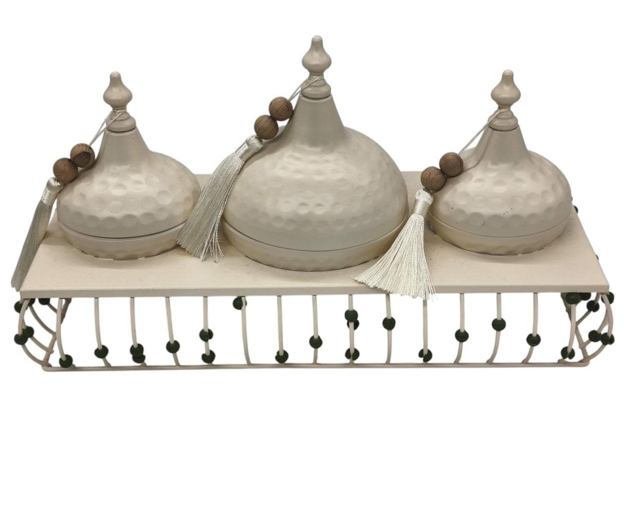 AKDC 3pcs Metal Candy Bowl with Holder 34cm*15cm*20cm, White - Al Kabayel Discount CentreAKDC 3pcs Metal Candy Bowl with Holder 34cm*15cm*20cm, WhiteBowlsAKDCAl Kabayel Discount Centre
