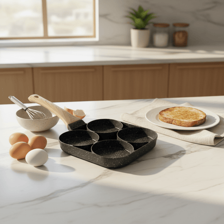 AKDC 4 - Compartment Non - Stick Egg Frying Pan with Wooden Handle – Black, 17 cm - Al Kabayel Discount CentreAKDC 4 - Compartment Non - Stick Egg Frying Pan with Wooden Handle – Black, 17 cmFrying Pan & Grill PanAKDCAl Kabayel Discount Centre