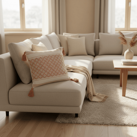 AKDC 40 cm Square Cotton Cushion – Soft Decorative Throw Pillow with Pink and Off - White Check Pattern for Sofa Living Room and Bedroom Decor - Al Kabayel Discount CentreAKDC 40 cm Square Cotton Cushion – Soft Decorative Throw Pillow with Pink and Off - White Check Pattern for Sofa Living Room and Bedroom DecorFloor Pillows & CushionsAKDCAl Kabayel Discount Centre