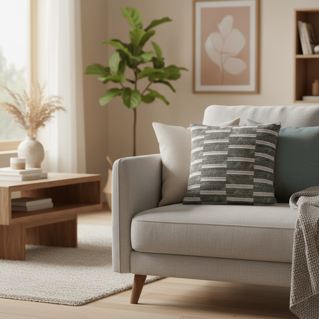 AKDC 42 cm Square Polyester Cushion – Green and White Striped Decorative Throw Pillow for Sofa Couch Bedroom and Home Decoration - Al Kabayel Discount CentreAKDC 42 cm Square Polyester Cushion – Green and White Striped Decorative Throw Pillow for Sofa Couch Bedroom and Home DecorationFloor Pillows & CushionsAKDCAl Kabayel Discount Centre