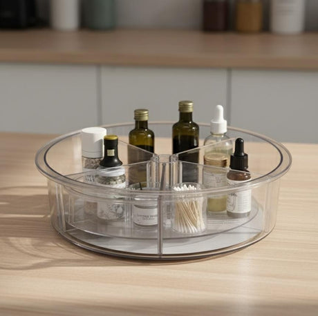 AKDC 6 - Compartment Rotating Acrylic Storage Organizer – Transparent Multipurpose Rack for Kitchen, Office & Vanity, 30.5×9 cm - Al Kabayel Discount CentreAKDC 6 - Compartment Rotating Acrylic Storage Organizer – Transparent Multipurpose Rack for Kitchen, Office & Vanity, 30.5×9 cmOrganizers & AccessoriesAKDCAl Kabayel Discount Centre