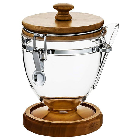AKDC Acrylic Clip Lock Canister with Wooden Lid and Spoon 1000ml, 13cm*13cm*17.5cm - Al Kabayel Discount CentreAKDC Acrylic Clip Lock Canister with Wooden Lid and Spoon 1000ml, 13cm*13cm*17.5cmJars & Food SaversAKDCAl Kabayel Discount Centre