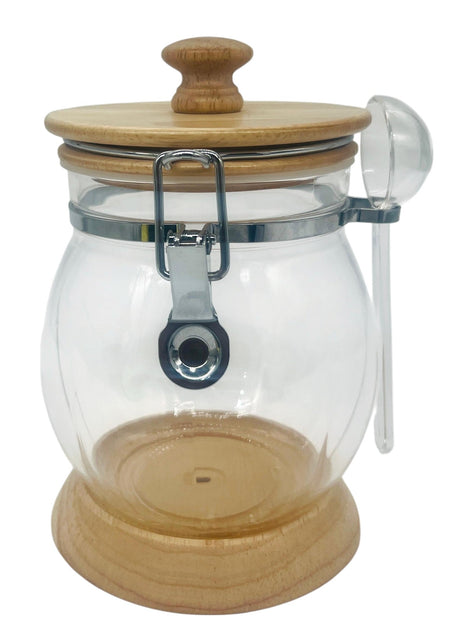AKDC Acrylic Clip Lock Canister with Wooden Lid and Spoon 1500ml, 12.5cm*12.5cm*18.5cm - Al Kabayel Discount CentreAKDC Acrylic Clip Lock Canister with Wooden Lid and Spoon 1500ml, 12.5cm*12.5cm*18.5cmJars & Food SaversAKDCAl Kabayel Discount Centre