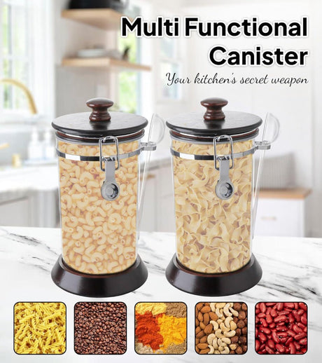 AKDC Acrylic Clip Lock Canister with Wooden Lid and Spoon 1800ml, 12.5cm*12.5cm*22.5cm - Al Kabayel Discount CentreAKDC Acrylic Clip Lock Canister with Wooden Lid and Spoon 1800ml, 12.5cm*12.5cm*22.5cmJars & Food SaversAKDCAl Kabayel Discount Centre