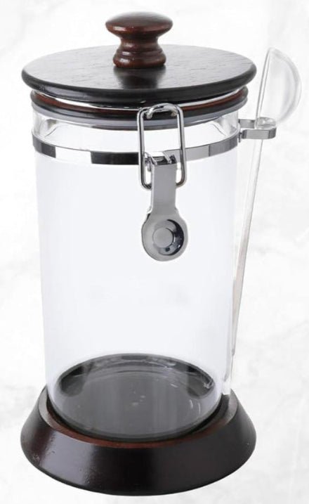 AKDC Acrylic Clip Lock Canister with Wooden Lid and Spoon 1800ml, 12.5cm*12.5cm*22.5cm - Al Kabayel Discount CentreAKDC Acrylic Clip Lock Canister with Wooden Lid and Spoon 1800ml, 12.5cm*12.5cm*22.5cmJars & Food SaversAKDCAl Kabayel Discount Centre
