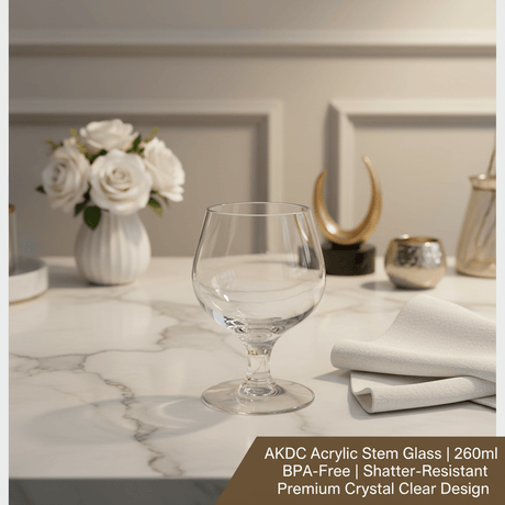 AKDC Acrylic Stem Glass 260ml — Balloon Snifter Design | BPA - Free | Shatter - Resistant | Crystal Clear - Al Kabayel Discount CentreAKDC Acrylic Stem Glass 260ml — Balloon Snifter Design | BPA - Free | Shatter - Resistant | Crystal ClearTumblersAKDCAl Kabayel Discount Centre