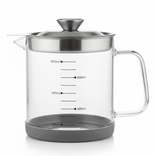 AKDC Advanced Glass Oil Filter Pot with Metal Lid and Anti - Slip Silicone Base for Cooking Oil Storage – 1000ml - Al Kabayel Discount CentreAKDC Advanced Glass Oil Filter Pot with Metal Lid and Anti - Slip Silicone Base for Cooking Oil Storage – 1000mlKitchen Utensils & GadgetsAKDCAl Kabayel Discount Centre