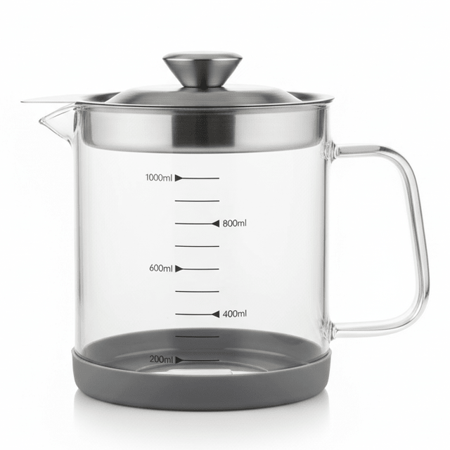AKDC Advanced Glass Oil Filter Pot with Metal Lid and Anti - Slip Silicone Base for Cooking Oil Storage – 1000ml - Al Kabayel Discount CentreAKDC Advanced Glass Oil Filter Pot with Metal Lid and Anti - Slip Silicone Base for Cooking Oil Storage – 1000mlKitchen Utensils & GadgetsAKDCAl Kabayel Discount Centre