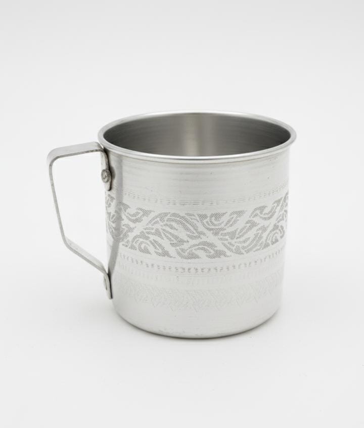 AKDC Aluminium Mug – Elegant Silver Design | 10 cm Classic Drinkware Piece - Al Kabayel Discount CentreAKDC Aluminium Mug – Elegant Silver Design | 10 cm Classic Drinkware PieceMugsAKDCAl Kabayel Discount Centre