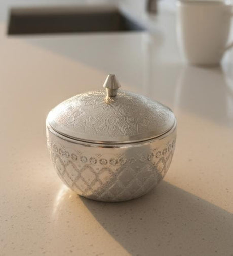 AKDC Aluminium Sugar Bowl – Classic Silver Design | 10 cm Elegant Kitchen Accessory - Al Kabayel Discount CentreAKDC Aluminium Sugar Bowl – Classic Silver Design | 10 cm Elegant Kitchen AccessoryBowlsAKDCAl Kabayel Discount Centre
