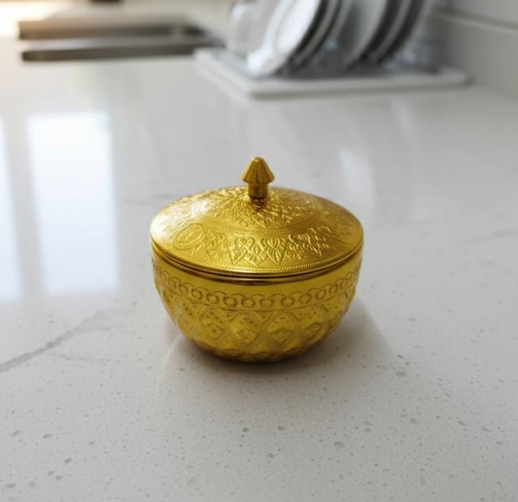 AKDC Aluminium Sugar Bowl – Golden Charm Design | 8 cm Decorative Storage Bowl - Al Kabayel Discount CentreAKDC Aluminium Sugar Bowl – Golden Charm Design | 8 cm Decorative Storage BowlBowlsAKDCAl Kabayel Discount Centre