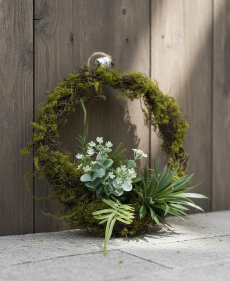 AKDC Artificial Hanging Wreath - Plastic Decor Piece with Intricate Design, Ideal for Door or Wall Hanging, 26x26 cm," - Made from plastic with detailed foliage and accents for a festive, handmade wreath look. - Al Kabayel Discount CentreAKDC Artificial Hanging Wreath - Plastic Decor Piece with Intricate Design, Ideal for Door or Wall Hanging, 26x26 cm," - Made from plastic with detailed foliage and accents for a festive, handmade wreath look.Artificial FloraAKDCAl Kabayel Discount Centre