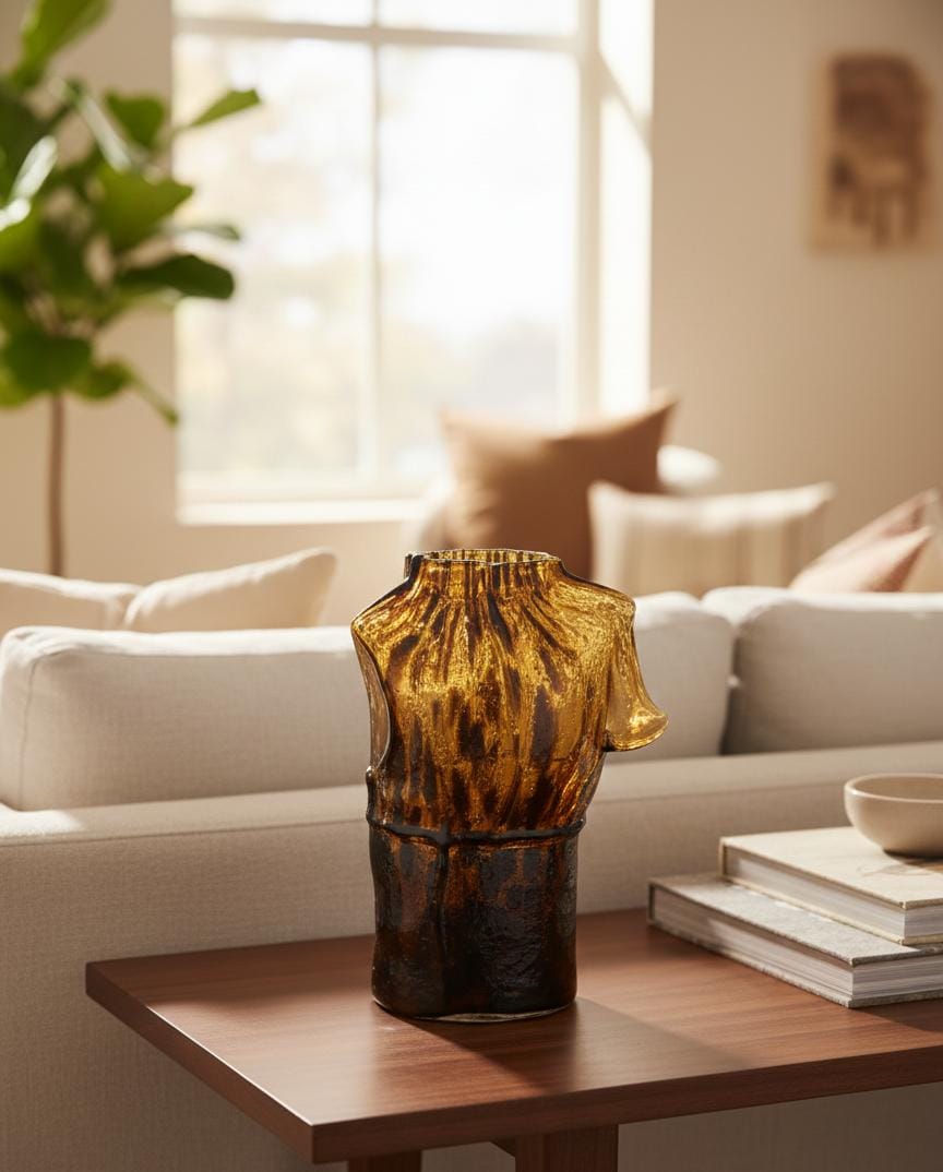 AKDC Artistic Brown Glass Cloth - Shaped Decorative Vase – 21×12 cm - Al Kabayel Discount CentreAKDC Artistic Brown Glass Cloth - Shaped Decorative Vase – 21×12 cmFlower/Plant PotsAKDCAl Kabayel Discount Centre