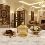 AKDC Austrian Crystal Gold Candy Pot with Lid | Ribbed Glass & Metal | 18×14cm - Al Kabayel Discount CentreAKDC Austrian Crystal Gold Candy Pot with Lid | Ribbed Glass & Metal | 18×14cmJars & Food SaversAKDCAl Kabayel Discount Centre