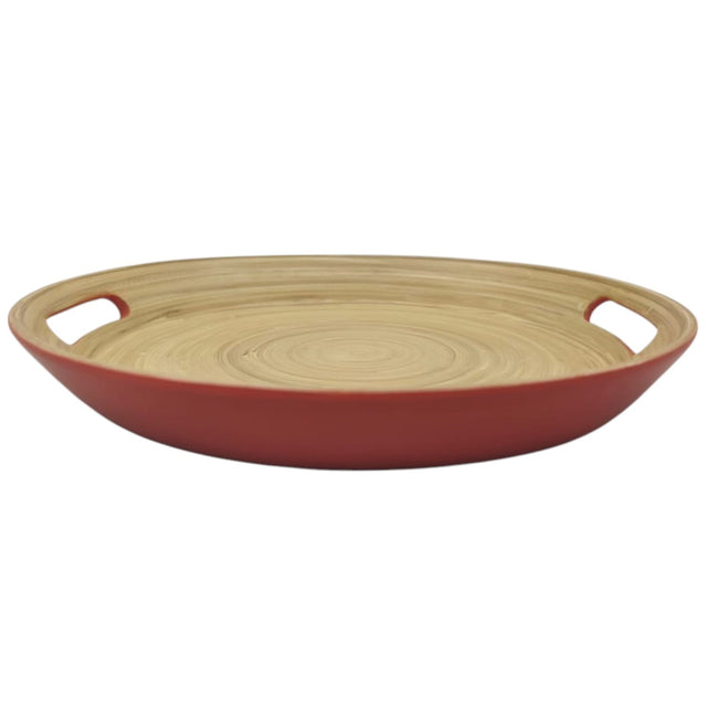 AKDC Bamboo Round Tray With Handles, Tea & Coffee Table Decorative Serving Tray Food Storage Platters for Serving Beverages Living Room Home Dining Table - 30cmX4cm - Red&Bamboo - Al Kabayel Discount CentreAKDC Bamboo Round Tray With Handles, Tea & Coffee Table Decorative Serving Tray Food Storage Platters for Serving Beverages Living Room Home Dining Table - 30cmX4cm - Red&BambooServing TraysAKDCAl Kabayel Discount Centre