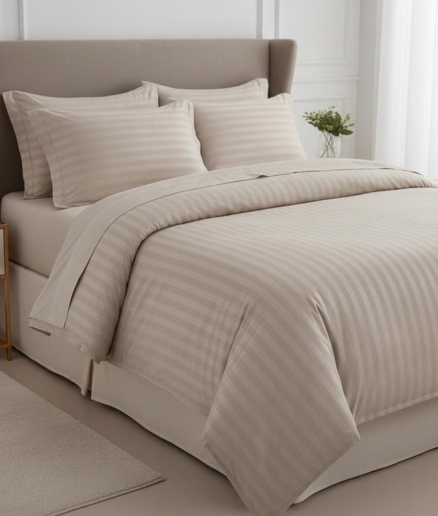 AKDC Beige 6 - Piece Duvet Cover Set 240x260cm with Fitted Sheet, 2 Pillow Shams & 2 Pillowcases - Al Kabayel Discount CentreAKDC Beige 6 - Piece Duvet Cover Set 240x260cm with Fitted Sheet, 2 Pillow Shams & 2 PillowcasesBeddingAKDCAl Kabayel Discount Centre