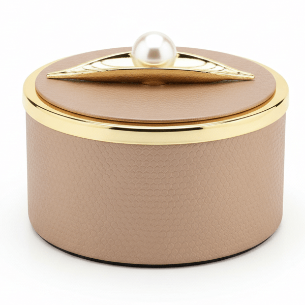 AKDC Beige Metal Candy Box with Faux Leather Finish & Lid – Modern Decorative Storage Box 15×8 cm - Al Kabayel Discount CentreAKDC Beige Metal Candy Box with Faux Leather Finish & Lid – Modern Decorative Storage Box 15×8 cmJars & Food SaversAKDCAl Kabayel Discount Centre