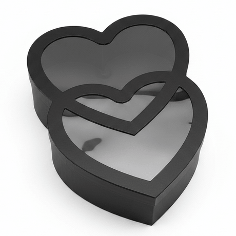 AKDC Black Double Heart Cardboard Gift Box with Clear Plastic Cover for Premium Gift Packaging, Hampers & Romantic Occasions – 32×22×10 cm - Al Kabayel Discount CentreAKDC Black Double Heart Cardboard Gift Box with Clear Plastic Cover for Premium Gift Packaging, Hampers & Romantic Occasions – 32×22×10 cmPacking & Wrapping SuppliesAKDCAl Kabayel Discount Centre