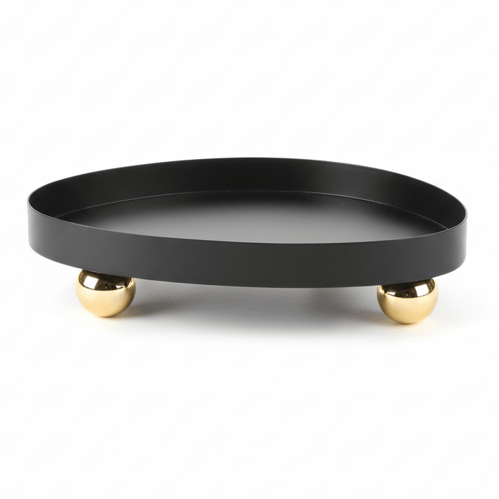 AKDC Black Elegance — Oval Metal Snack & Serving Tray | 22×17cm | Gold Ball Feet - Al Kabayel Discount CentreAKDC Black Elegance — Oval Metal Snack & Serving Tray | 22×17cm | Gold Ball FeetServing TraysAKDCAl Kabayel Discount Centre