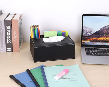 AKDC Black PU Leather Rectangular Tissue Box with Pen Holder 25*18.5*10cm - Al Kabayel Discount CentreAKDC Black PU Leather Rectangular Tissue Box with Pen Holder 25*18.5*10cmNapkin Holders & Tissue BoxAKDCAl Kabayel Discount Centre