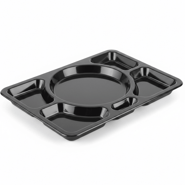 AKDC Black Rectangular Melamine 6 Portion Serving Plate 38 × 28 cm Large Compartment Tray for Thali Service Restaurant and Catering - Al Kabayel Discount CentreAKDC Black Rectangular Melamine 6 Portion Serving Plate 38 × 28 cm Large Compartment Tray for Thali Service Restaurant and CateringPlatesAKDCAl Kabayel Discount Centre